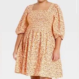 Women's Plus Size Puff Elbow Sleeve
Smocked Dress - Ava & Viv Orange X